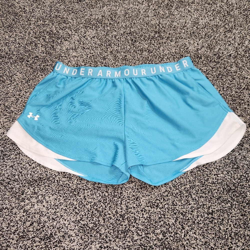Under Armour Play‎ Up 3.0 Shorts Pockets Woman’s XXL Loose Glacier Blue/White